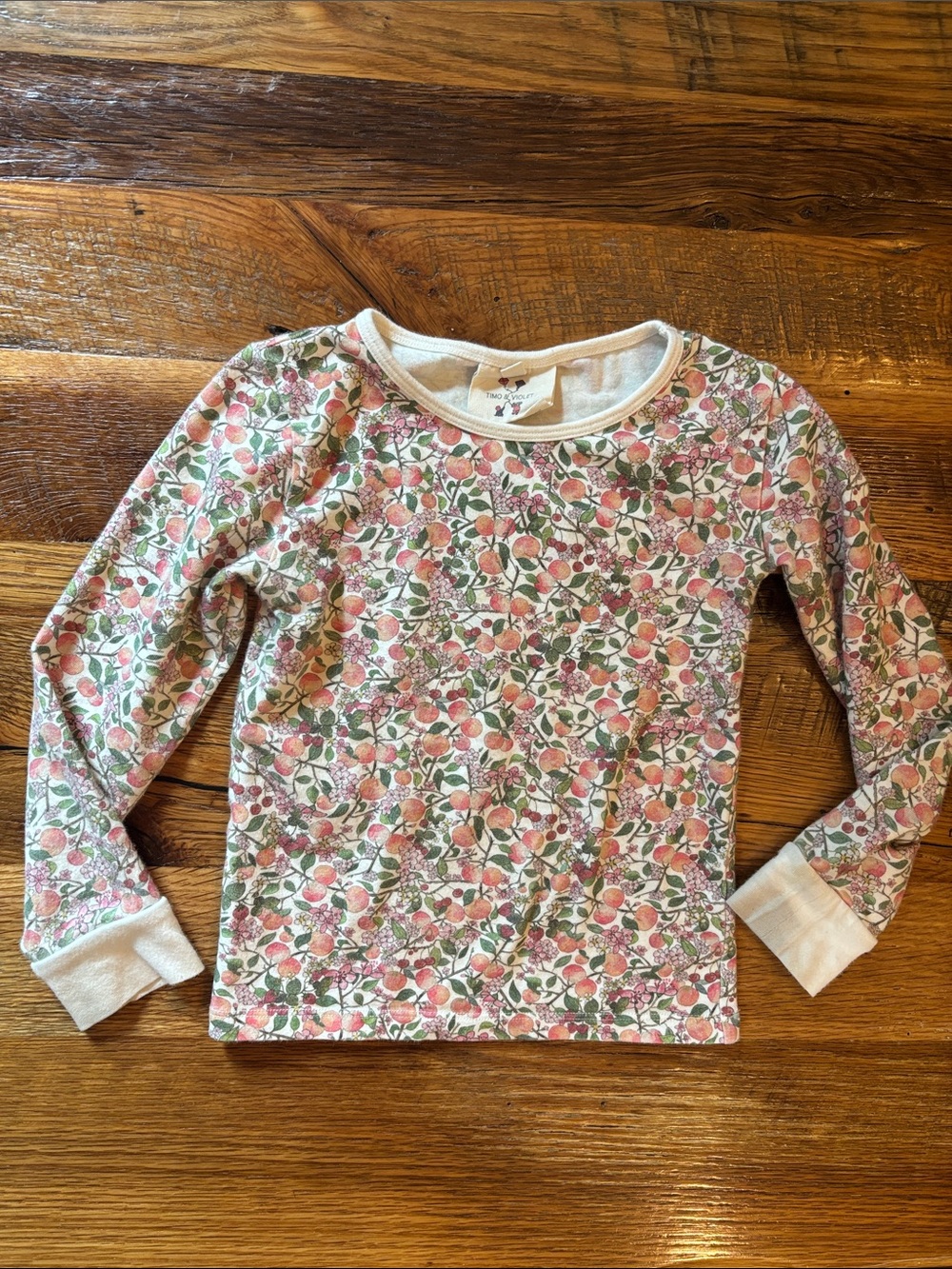 Timo and Violet Floral Peach & Green Long-Sleeve Kids Top size 3